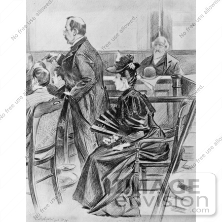 #33975 Stock Illustration Of A Scene Of Lizzie Borden And Her Counsel, Ex-Governor Robinson, In The Courtroom Before The Acquittal by JVPD