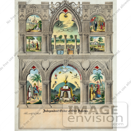 #33980 Stock Illustration Of 8 Biblical Scenes On A Certificate Of The Independent Order Of Odd Fellows by JVPD