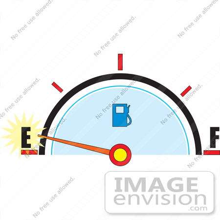 #34089 Clip Art Graphic of a Gas Tank Gauge Warning That The Tank Is Nearly Empty by Maria Bell