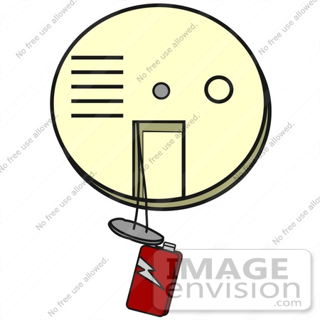 #34098 Clip Art Graphic of a Battery Hanging Out Of A Smoke Detector by DJArt