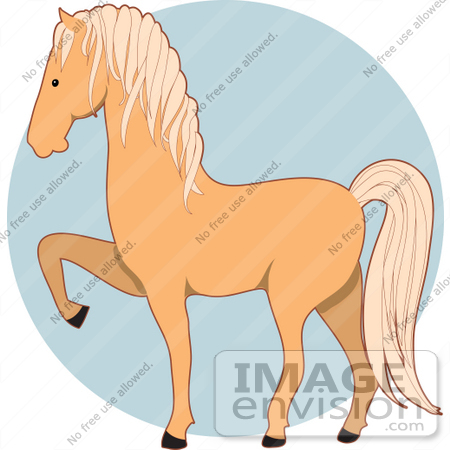 #34126 Clip Art Graphic of a Blond Palomino Horse Prancing by Maria Bell