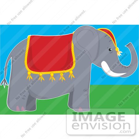#34132 Clip Art Graphic of a Circus Elephant With A Red Cloth Draped Over Its Back by Maria Bell