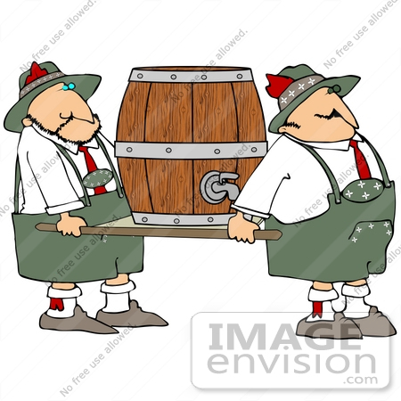 #34167 Clip Art Graphic of a Heavy Beer Keg Being Carried By Two Men In Uniform by DJArt