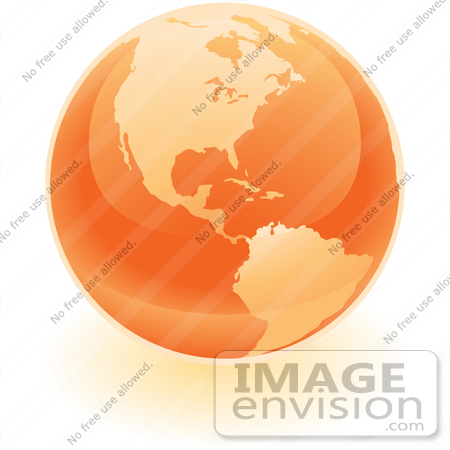 #34218 Clip Art Graphic of a Shiny Orange Globe Showing The Americas by Jester Arts