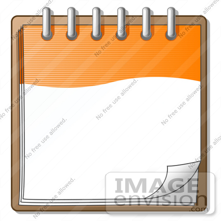 #34223 Clip Art Graphic of an Orange And White Spiral Notepad With The Corner Of A Page Curling by Jester Arts