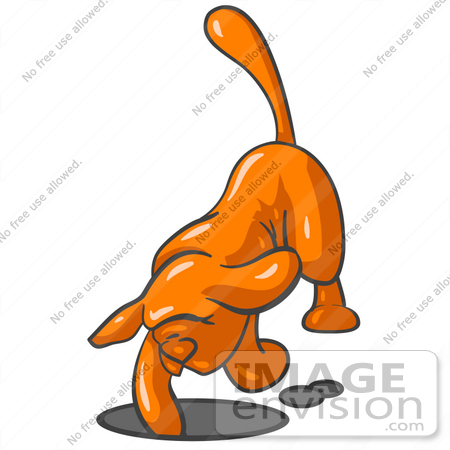 #34224 Clip Art Graphic of an Orange Hound Dog Digging Out A Hole In The Ground by Jester Arts