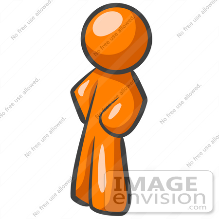 #34238 Clip Art Graphic of an Orange Guy Character Standing With His Hands On His Hips, Leaning Slightly To The Right by Jester Arts