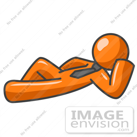 #34253 Clip Art Graphic of an Orange Guy Character Wearing A Business Tie, Kicking Back And Lying Down, Resting His Head On His Arm by Jester Arts