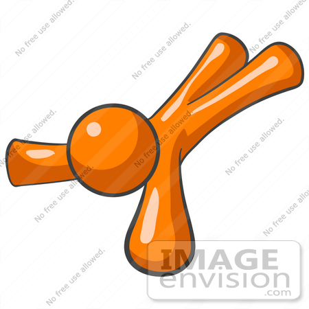 #34270 Clip Art Graphic of an Orange Guy Character Lying Flat On His Face, Or On His Back And Stretching by Jester Arts