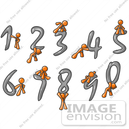#34274 Clip Art Graphic of an Orange Guy Character With A Set Of Numbers Ranging From 0 To 9 by Jester Arts