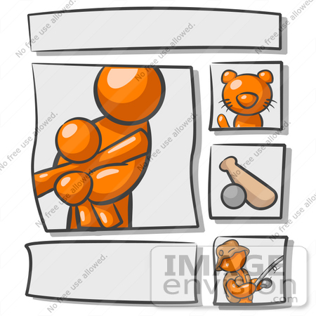 #34326 Clip Art Graphic of an Orange Guy Character Family Scrapbooking Page With Pets And Sports by Jester Arts