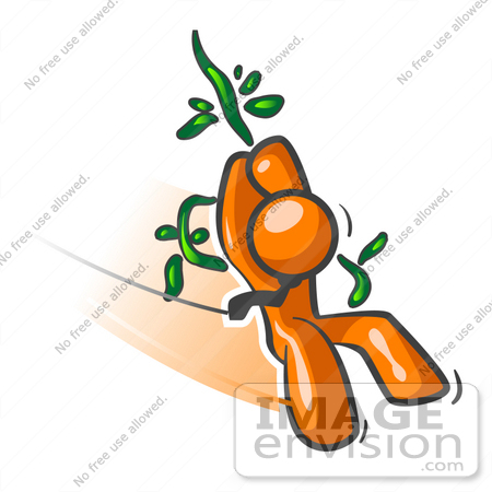 #34328 Clip Art Graphic of an Orange Guy Character Swinging Past On A Strong Vine by Jester Arts