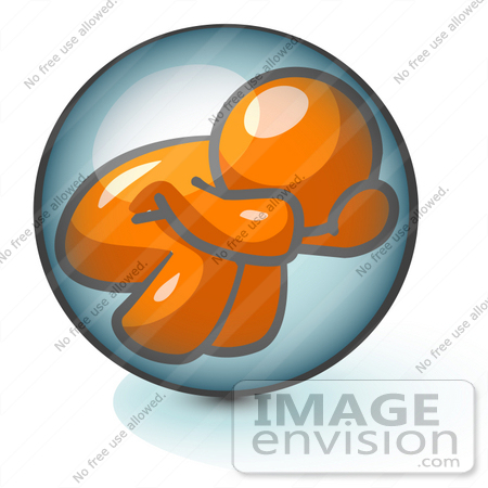 #34384 Clip Art Graphic of an Orange Guy Character Trying To Escape From A Tight Bubble by Jester Arts