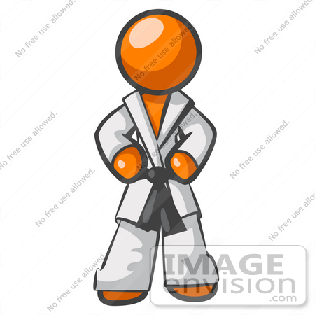 #34405 Clip Art Graphic of an Orange Guy Character Standing Proud In A Karate Suit by Jester Arts