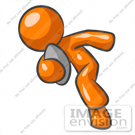 #34410 Clip Art Graphic of an Orange Guy Character Sprinting With A Football by Jester Arts