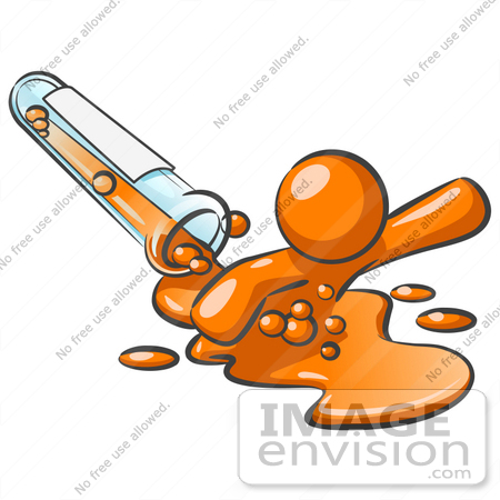 #34414 Clip Art Graphic of an Orange Guy Character Spilling Out Of A Test Tube With Liquid by Jester Arts