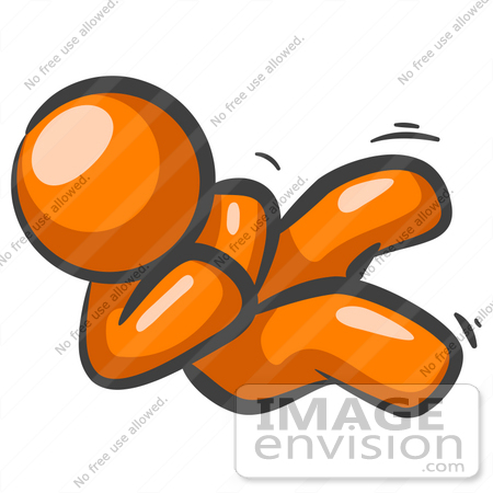 #34415 Clip Art Graphic of an Orange Guy Character Rolling Around On The Floor, Laughing Hysterically by Jester Arts