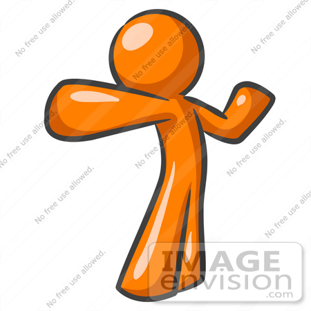 #34426 Clip Art Graphic of an Orange Guy Character Stretching Or Punching by Jester Arts