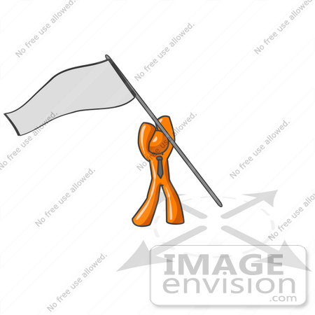 #34427 Clip Art Graphic of an Orange Guy Character Holding A Flag Above A Target by Jester Arts