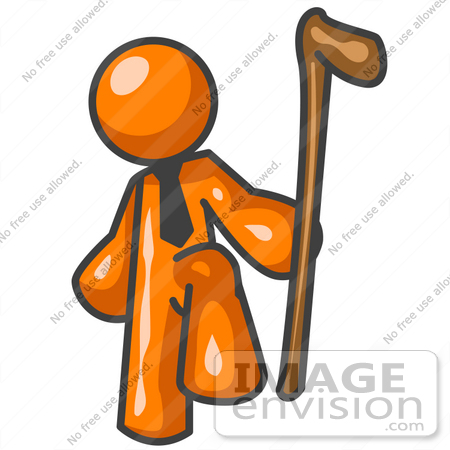 #34434 Clip Art Graphic of an Orange Guy Character Holding A Can And Lifting His Foot by Jester Arts