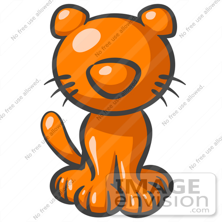 #34438 Clip Art Graphic of an Orange Kitty Cat Character Sitting by Jester Arts