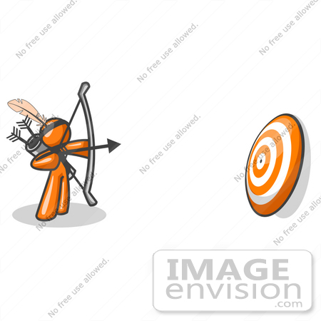 #34449 Clip Art Graphic of an Orange Guy Character Shooting Arrows At A Target by Jester Arts