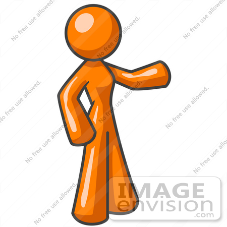 #34455 Clip Art Graphic of an Orange Woman Character Standing And Pointing by Jester Arts