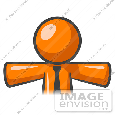 #34463 Clip Art Graphic of an Orange Guy Character Wearing A Business Tie, Holding His Arms Out by Jester Arts