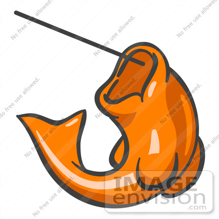 #34464 Clip Art Graphic of an Orange Fish Jumping On A Fishing Line by Jester Arts