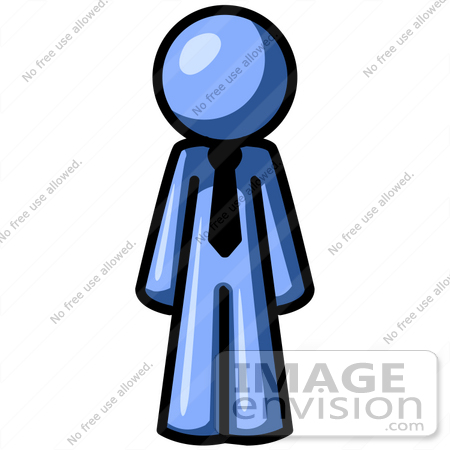 #34475 Clip Art Graphic of a Blue Guy Character In A Business Tie Standing Straight by Jester Arts