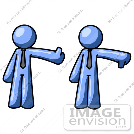 #34478 Clip Art Graphic of a Blue Guy Character Giving The Thumbs Up And Thumbs Down by Jester Arts