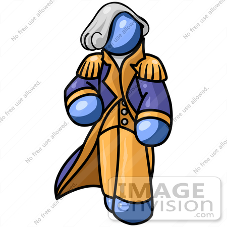 #34494 Clip Art Graphic of a Blue Guy Character Wearing A George Washington Costume And Wig by Jester Arts