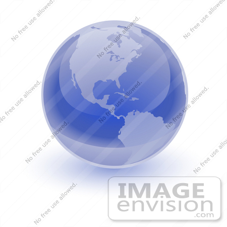 #34501 Clip Art Graphic of a Blue Globe Reflecting Light And Focused On The Americas by Jester Arts