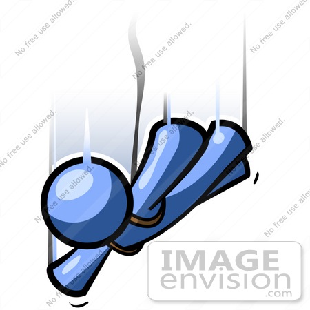 #34514 Clip Art Graphic of a Blue Guy Character Free Falling While Sky Diving by Jester Arts