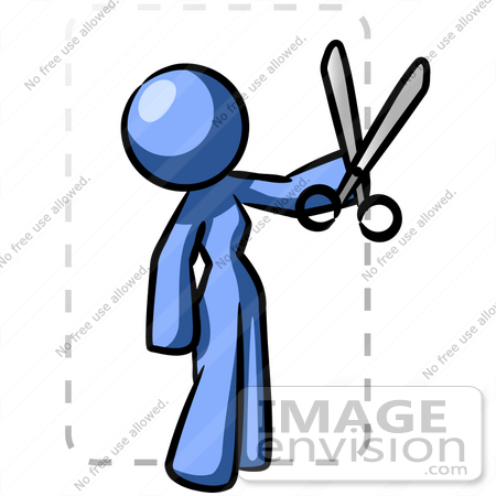 #34518 Clip Art Graphic of a Blue Woman Character Cutting Out A Coupon by Jester Arts