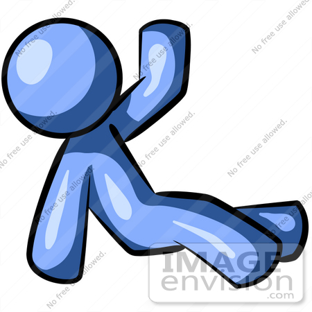 #34525 Clip Art Graphic of a Blue Guy Character Sitting And Waving by Jester Arts