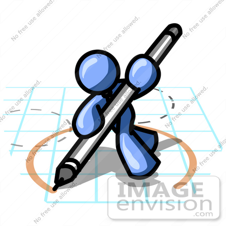 #34533 Clip Art Graphic of a Blue Guy Character On Graph Paper, Drawing A Circle by Jester Arts