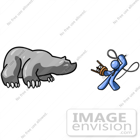 #34536 Clip Art Graphic of a Blue Guy Character Fighting A Bear With A Stool And Whip by Jester Arts