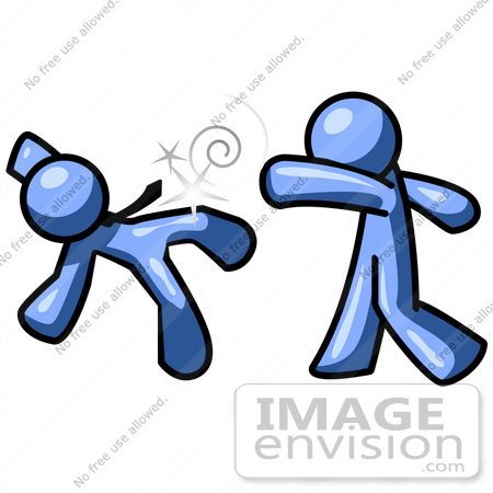 #34541 Clip Art Graphic of a Blue Guy Character Socking His Colleague by Jester Arts