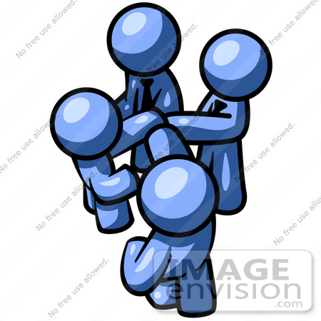 #34597 Clip Art Graphic of Blue Guy Characters With Their Hands In The Center Of A Circle by Jester Arts