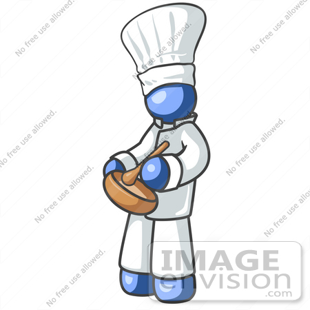 #34603 Clip Art Graphic of a Blue Guy Character Chef Stirring Food by Jester Arts