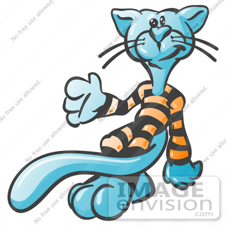 #35041 Clip Art Graphic of a Blue Cat Strutting Around In His Orange And Black Pajamas by Jester Arts