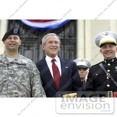 #35224 Stock Photo of President George W. Bush Posing With Wounded Service Members During The Walter Reed National Military Medical Center Ground Breaking Ceremony Held At Bethesda Naval Hospital by JVPD