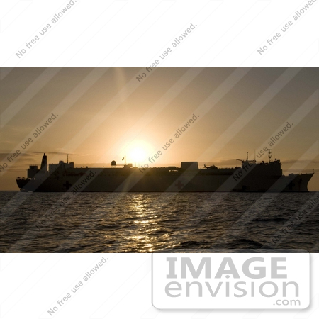 #35243 Stock Photo of The Naval Hospital Ship USNS Mercy (T-AH 19) Anchored At Sunset Off The Coast Of Dili, Timor Leste by JVPD