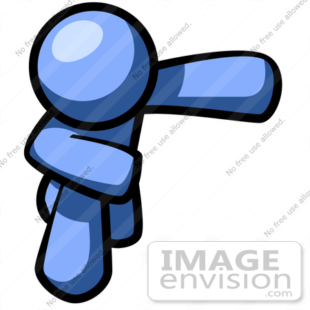#35457 Clip Art Graphic of a Blue Guy Character Bowing by Jester Arts