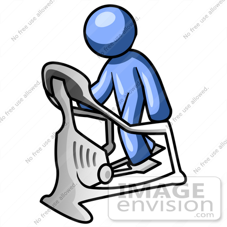 #35459 Clip Art Graphic of a Blue Guy Character Working Out On A Stair Stepping Machine by Jester Arts