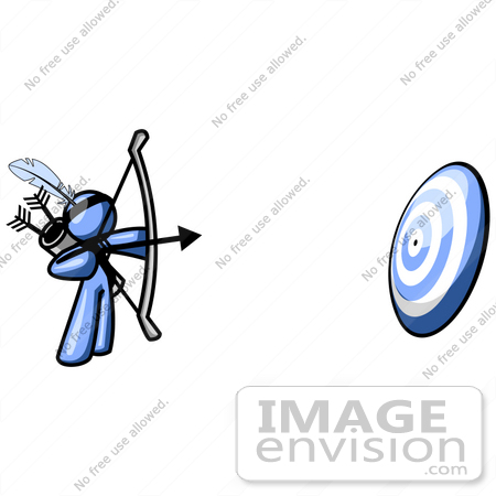 #35465 Clip Art Graphic of a Blue Guy Character Aiming Arrows At A Target by Jester Arts