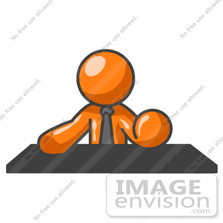 #35480 Clip Art Graphic of an Orange Guy Character Wearing A Tie And Announcing News Events by Jester Arts