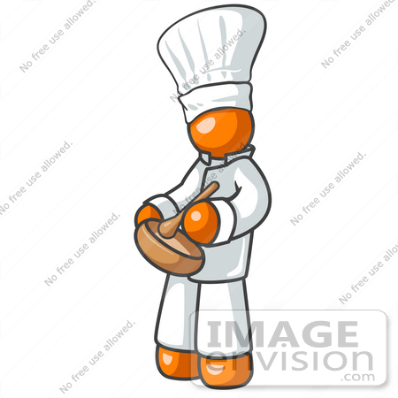 #35495 Clip Art Graphic of an Orange Guy Character Creating A Culinary Delight by Jester Arts
