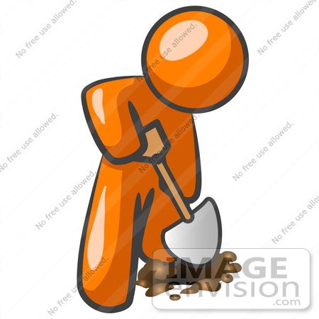 #35496 Clip Art Graphic of an Orange Guy Character Using A Shovel To Dig A Hole For A Plant On Arbor Day by Jester Arts